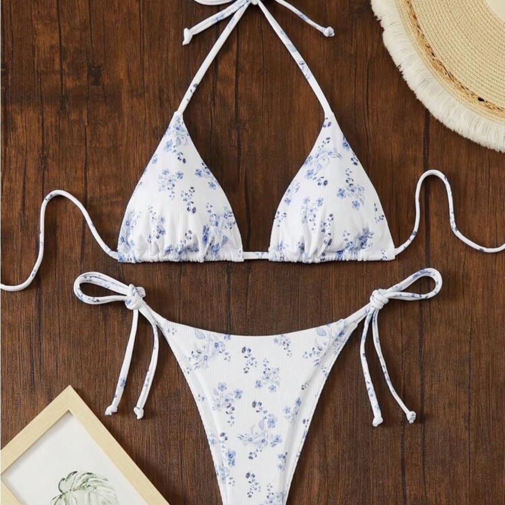 Floral Blue and White Bikini Set